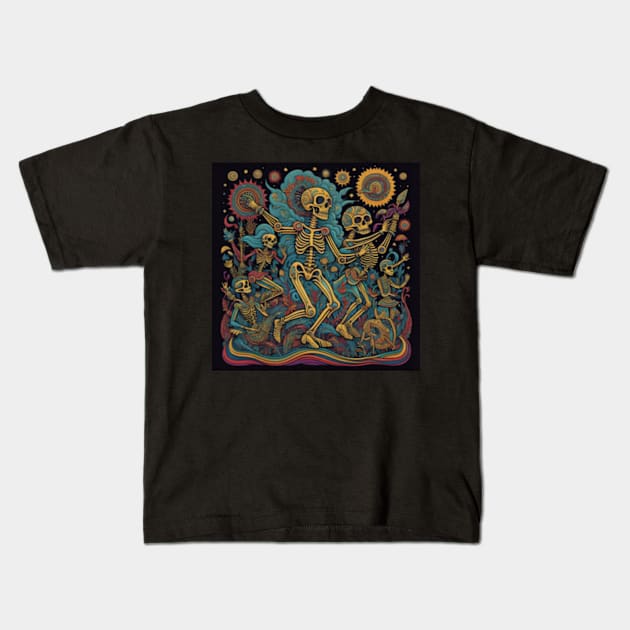 Dancing skeletons series Kids T-Shirt by J. Bisnett 